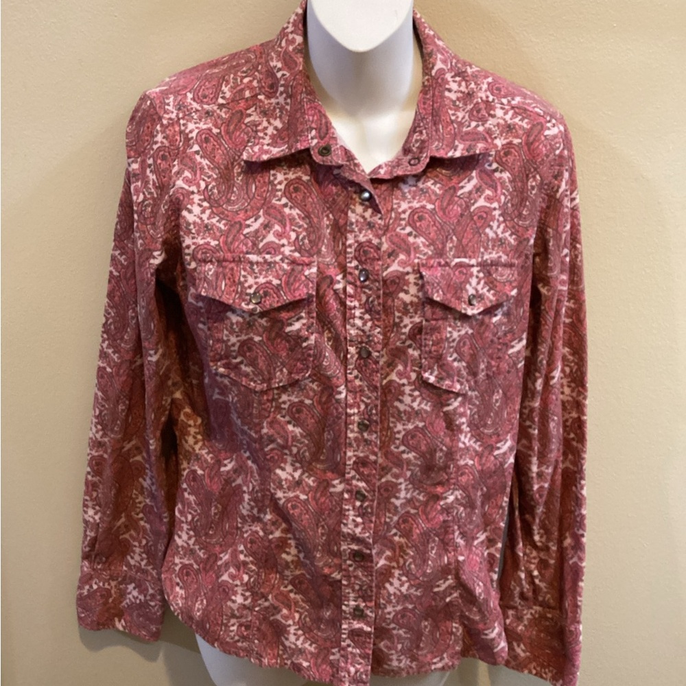 J. Crew Pink Corduroy Pearl Snap Button Down Shirt with Notched Collar